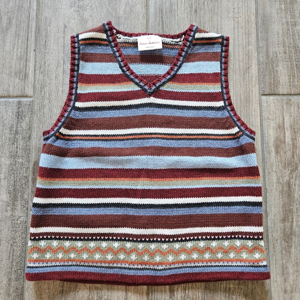 Hanna Andersson Sweater Vest Boys 100 Multi Stripe Fair Isle Cozy Winter Classic